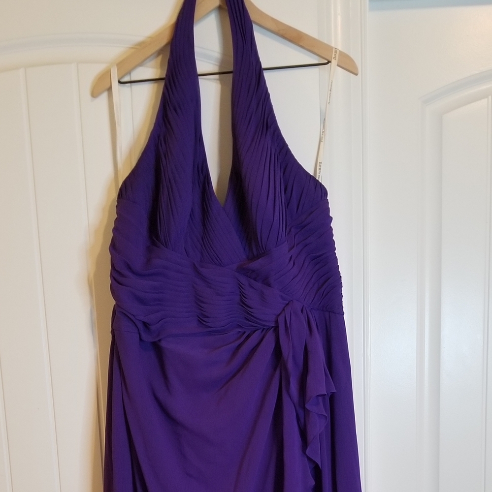 Floor length David's Bridal Bridesmaid Gown.
